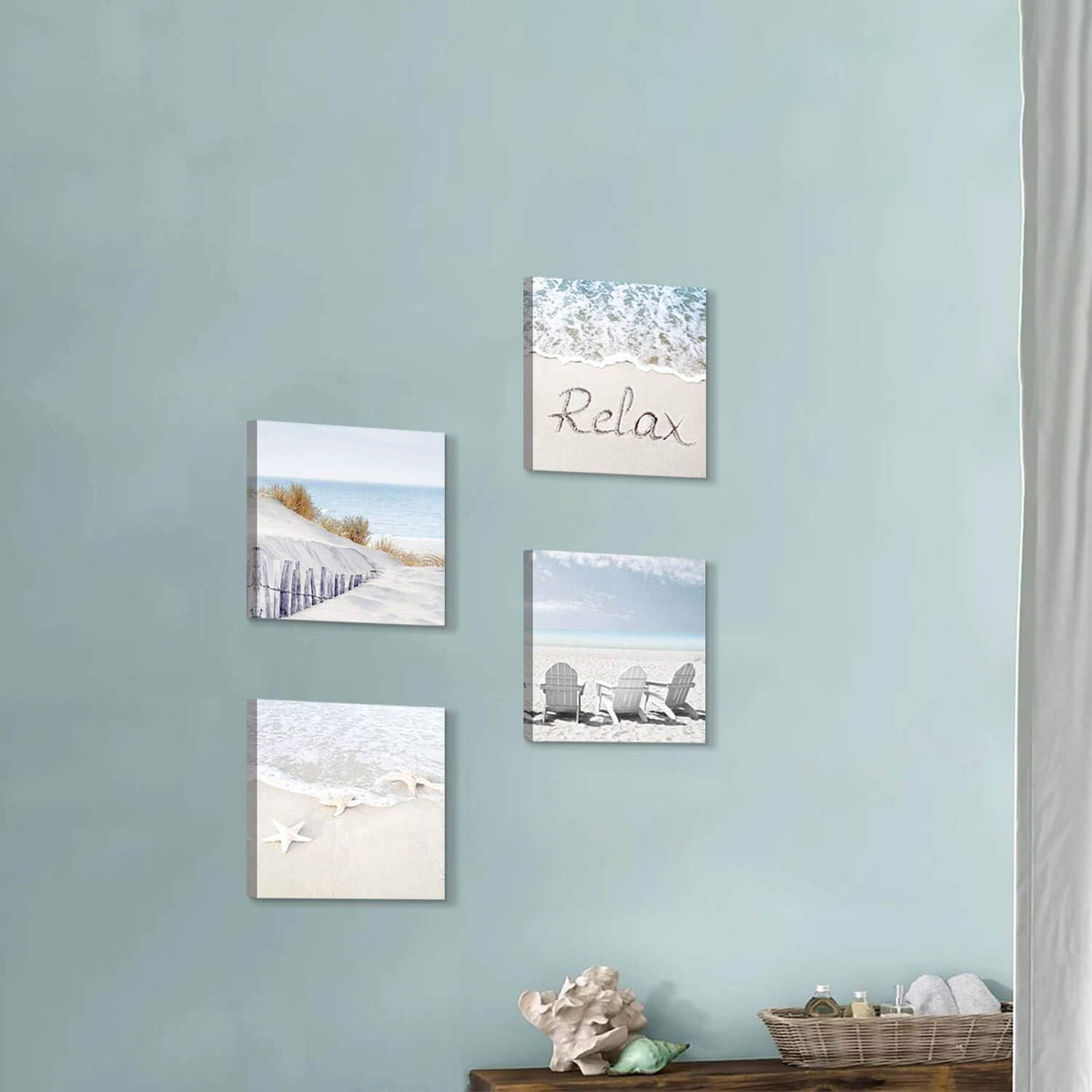 Beach Wall Art Starfish Chairs on Sand Canvas 12” x 12'' 4 Panels D164821