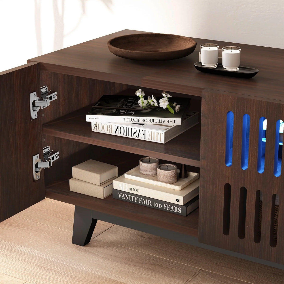 Mid Century Modern TV Stand with Storage and Cable Management Holes B12282