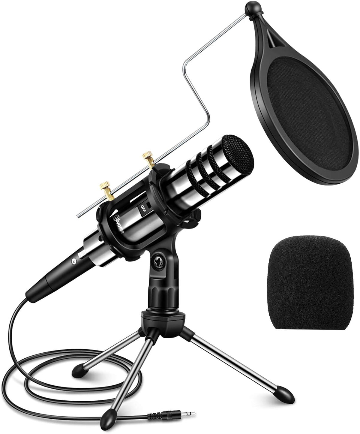 Condenser Microphone, 3.5mm Plug & Play Recording Microphone with Mic Stand Pop Filter, Pack of 2 K301927