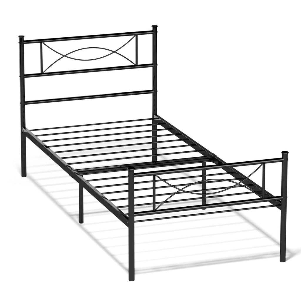 White Twin Size Metal Platform Bed Frame with Headboard A7945