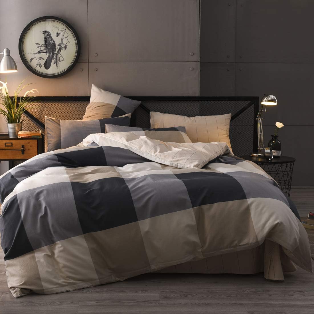 Blue Cotton Geometric Queen Duvet Cover Set Z93076