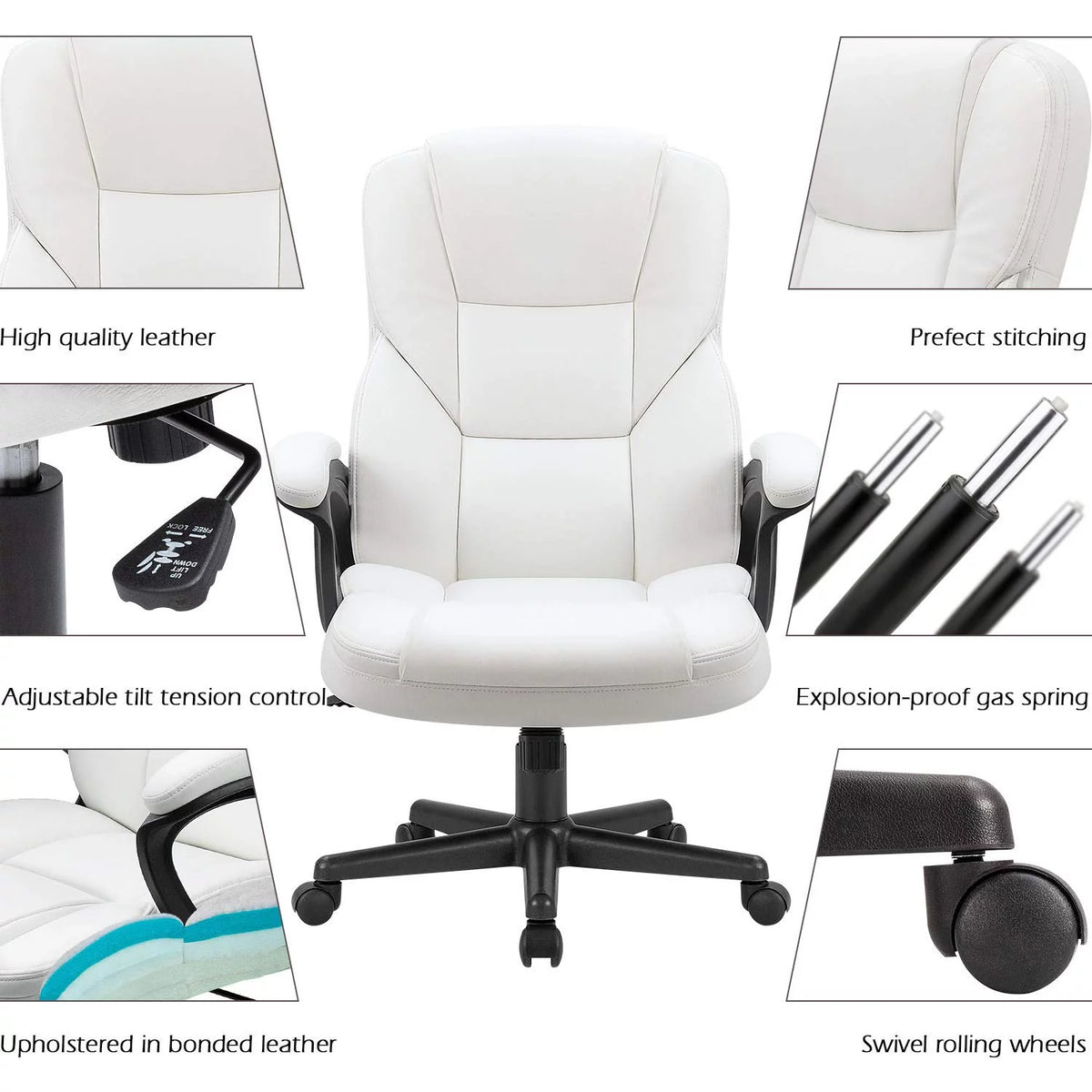 Black Faux Leather High-Back Executive Office Chair with Lumbar Support A28031