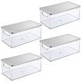Storage Bin with Handles and Lid, 4 Pack, Clear/Steel R9958