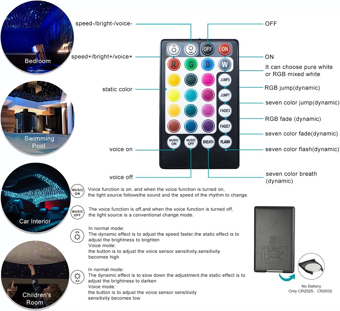 6W Bluetooth RGBW Fiber Optic Star Ceiling Kit with Remote E363337