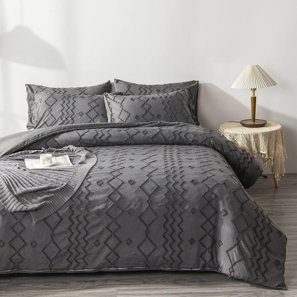 Blue Cotton Geometric Queen Duvet Cover Set Z93076