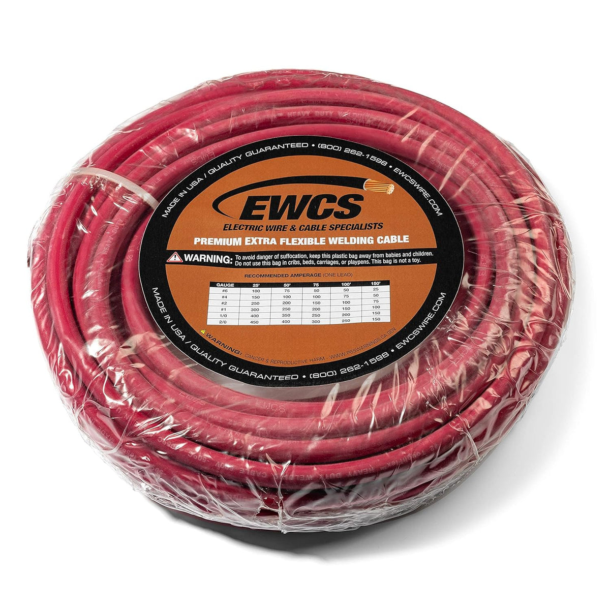 6 Gauge Welding Cable 600 Volt Red 25 Feet W1221