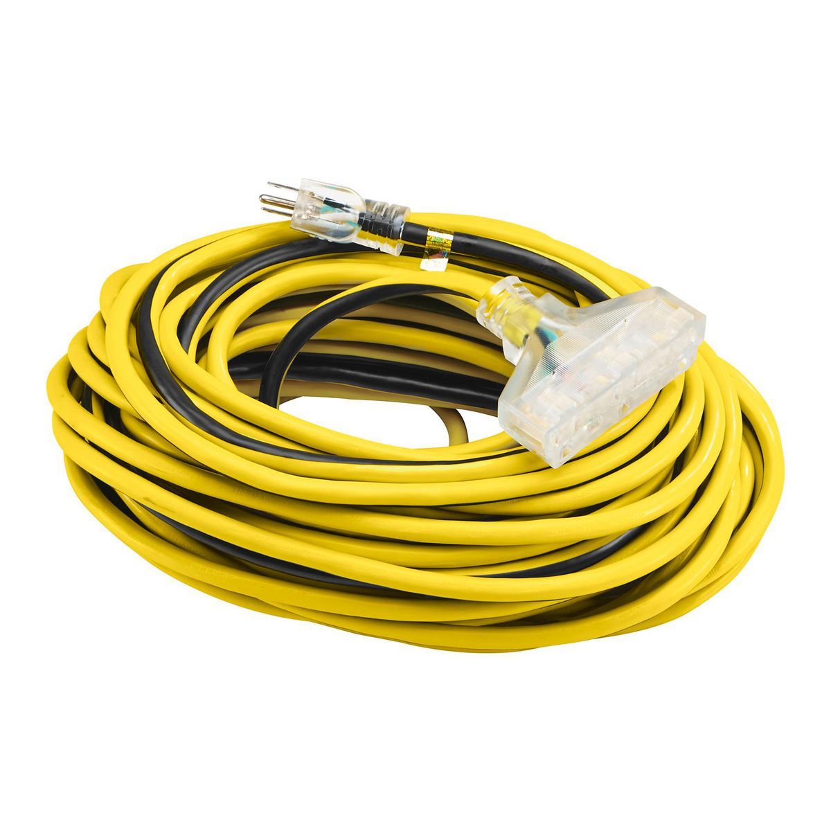 100 ft. 12/3 Gauge Multiple Outlet Extension Cord with Indicator Light, Yellow, Black T510