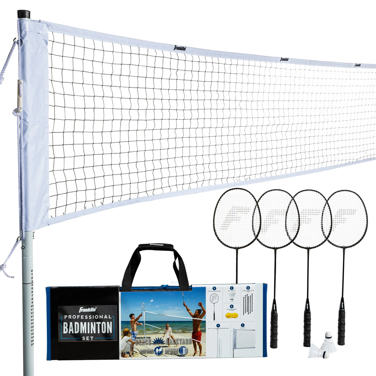 Badminton Net Family Set with 4 Steel Rackets and 2 Birdies P533005