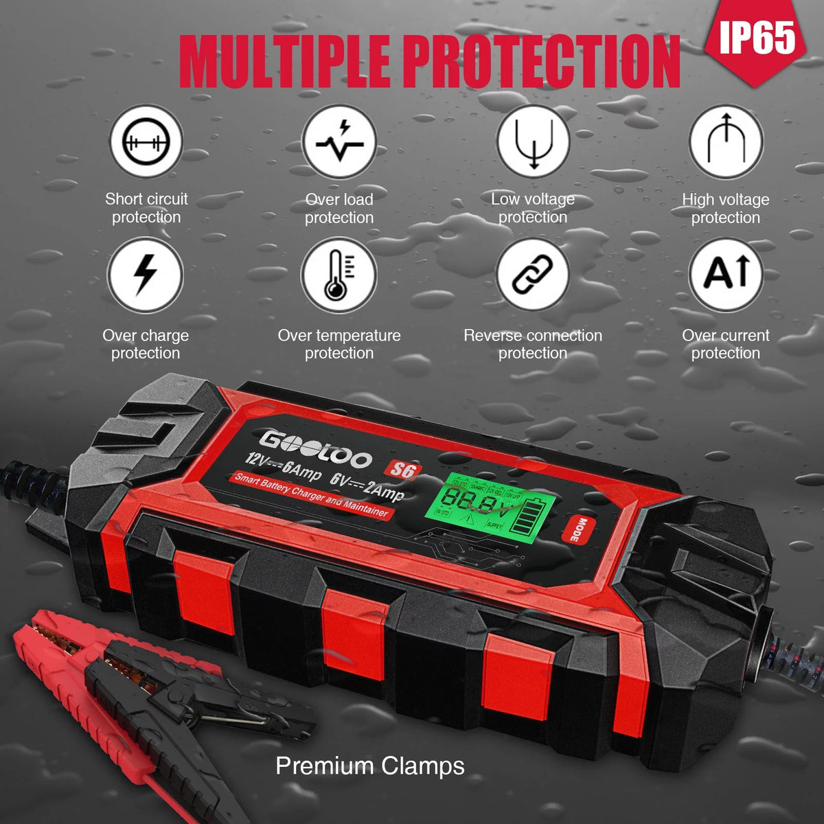 6A 6V 12V Smart Trickle Battery Charger Maintainer with LCD Display L434776