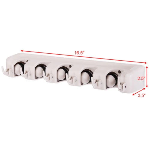 White Wall Mounted Mop & Broom Hanger R86981
