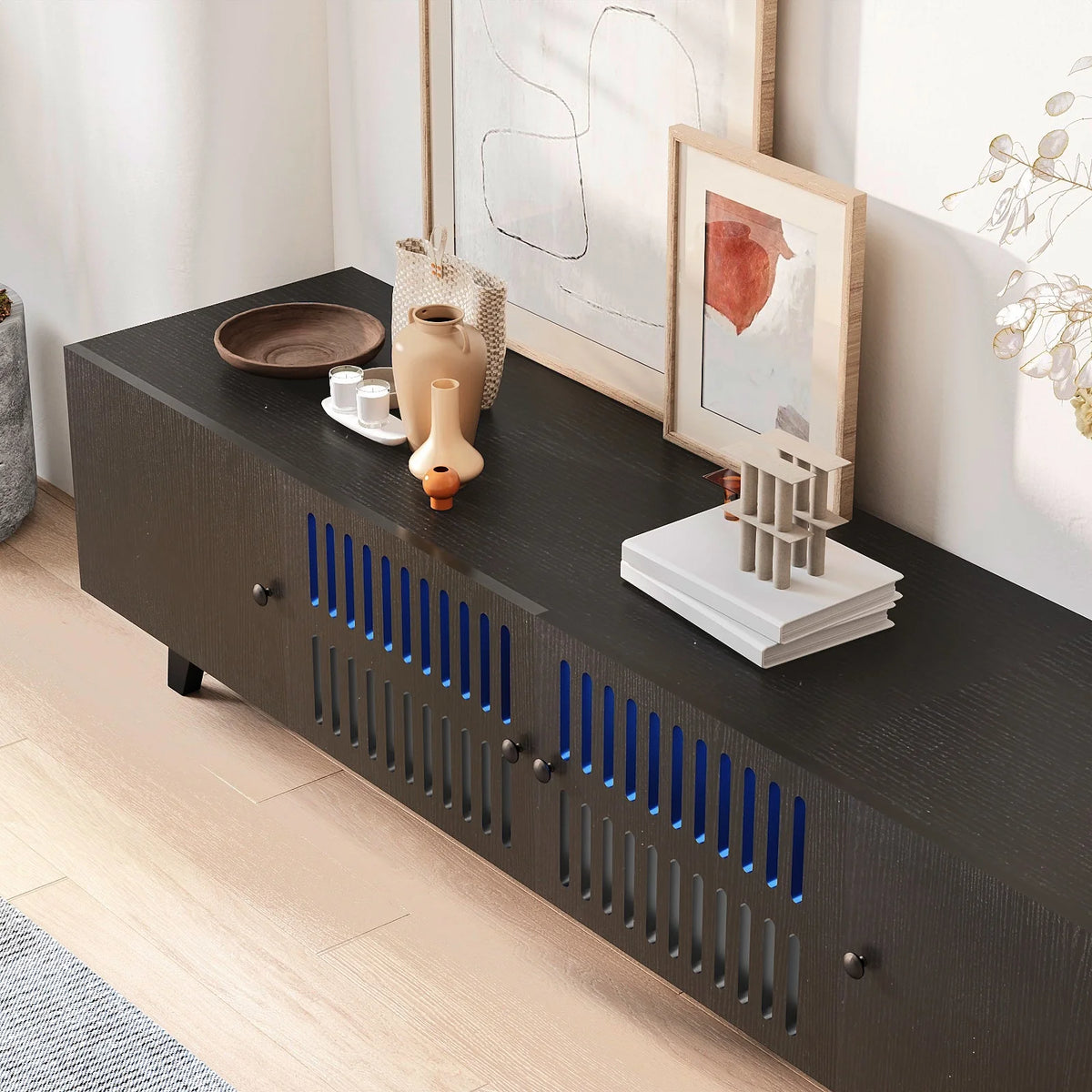 Mid Century Modern TV Stand with Storage and Cable Management Holes B12282