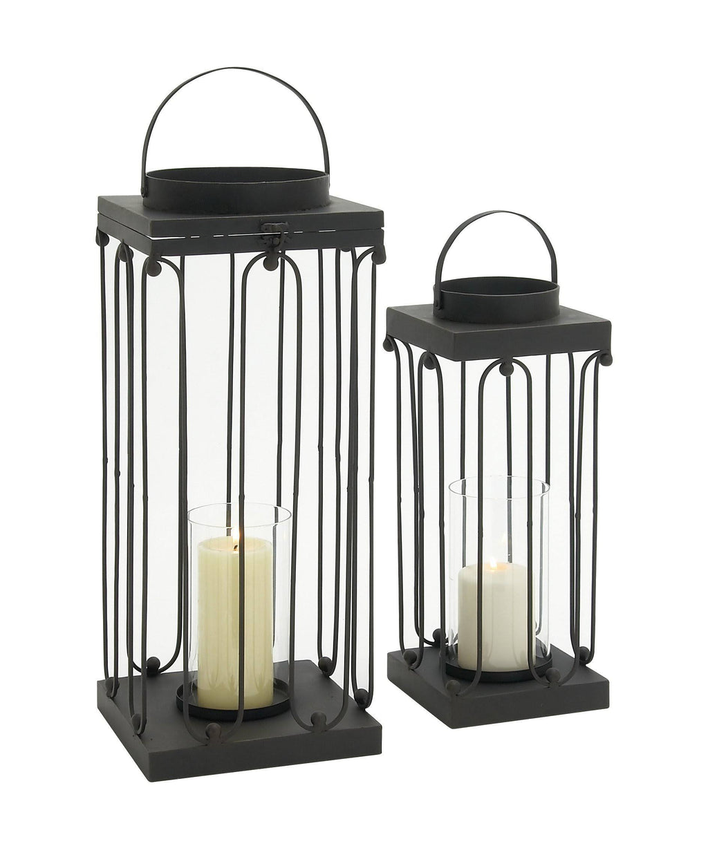 Metal Glass Candle Lantern Set of 2 V432957