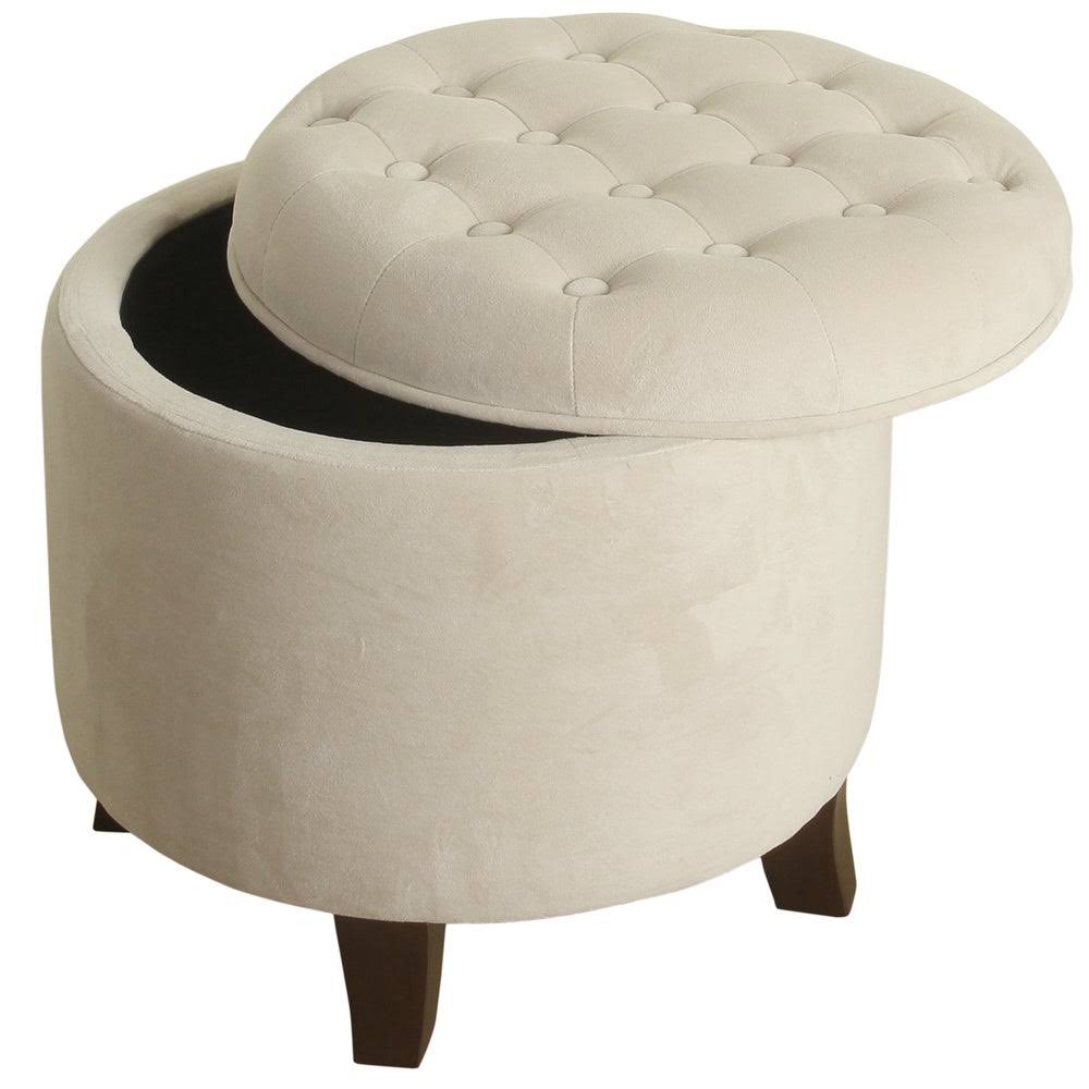 Eggshell Velvet Round Storage Ottoman P7864