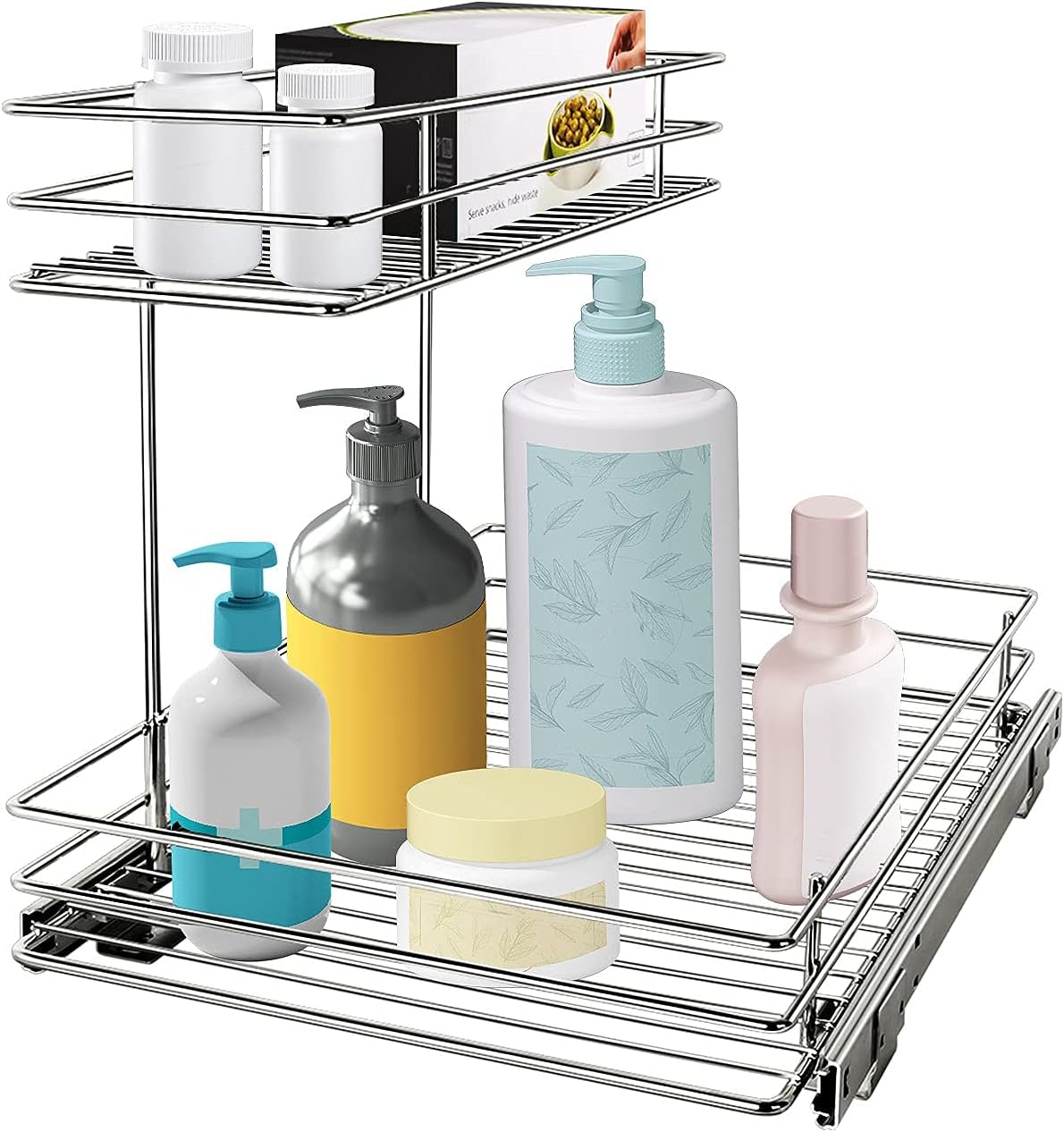 Pull Out Cabinet Organizer, 2 Tier Sliding Wire Drawer K1298