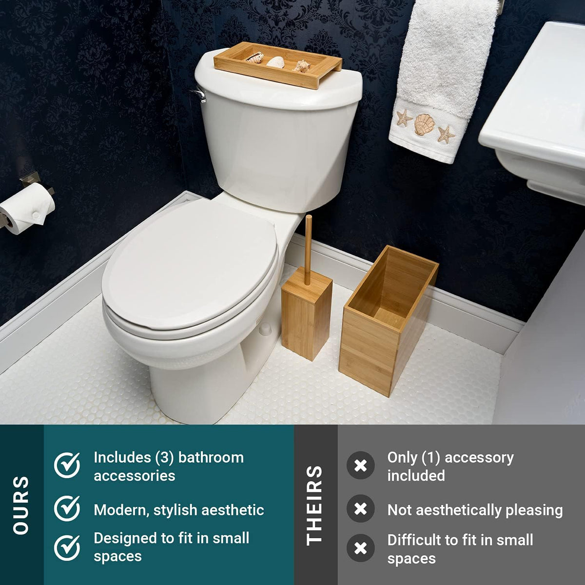 Bamboo Bathroom Trash Can 3 Piece Set A971