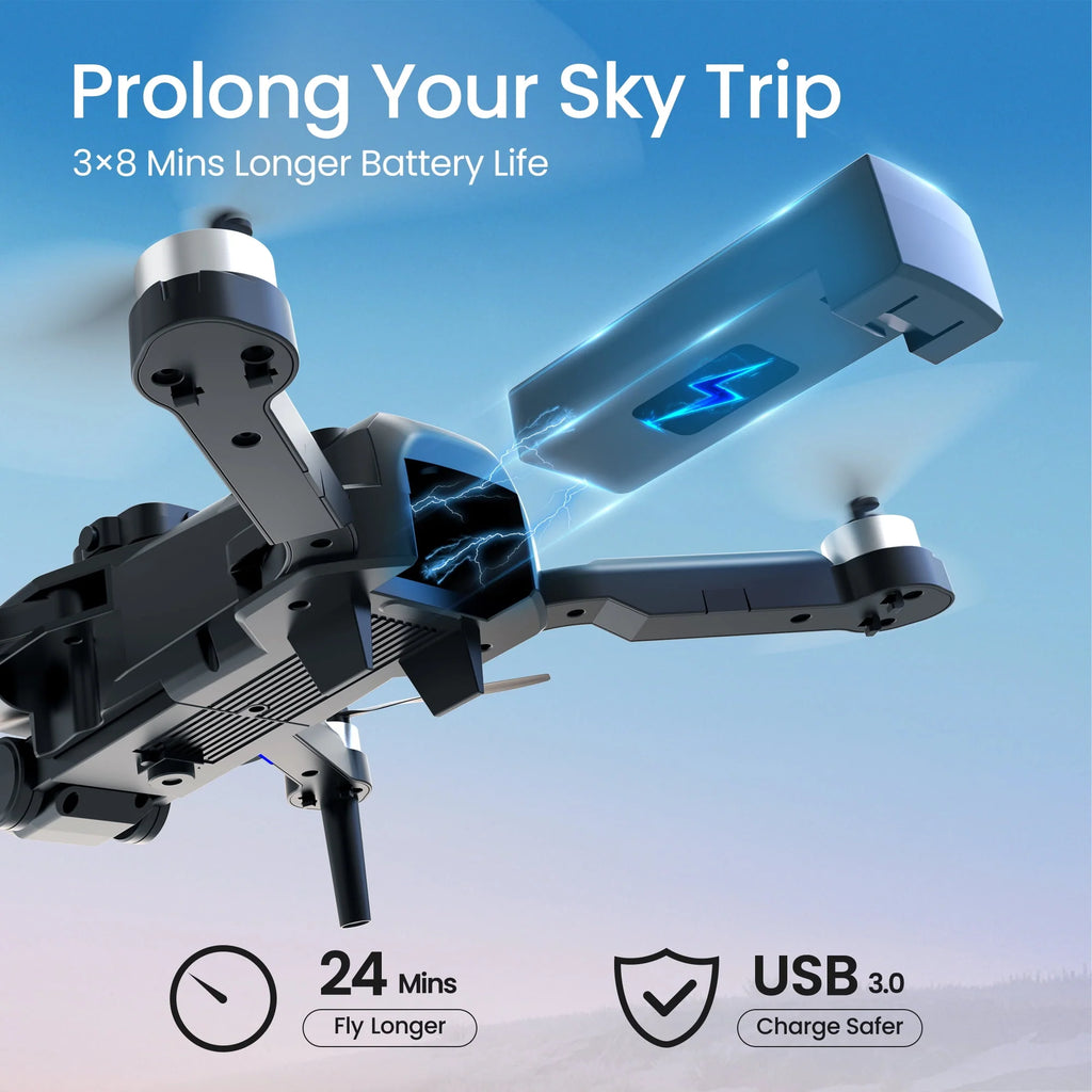 6K HD Camera Drone with 3 Batteries Black M395