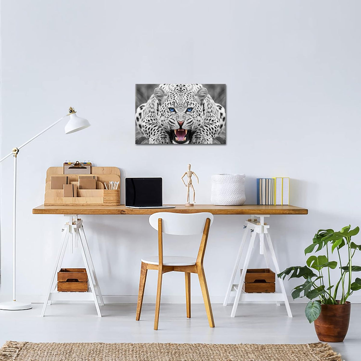 Framed Grey Leopard Canvas Wall Art 16x24 Z2181
