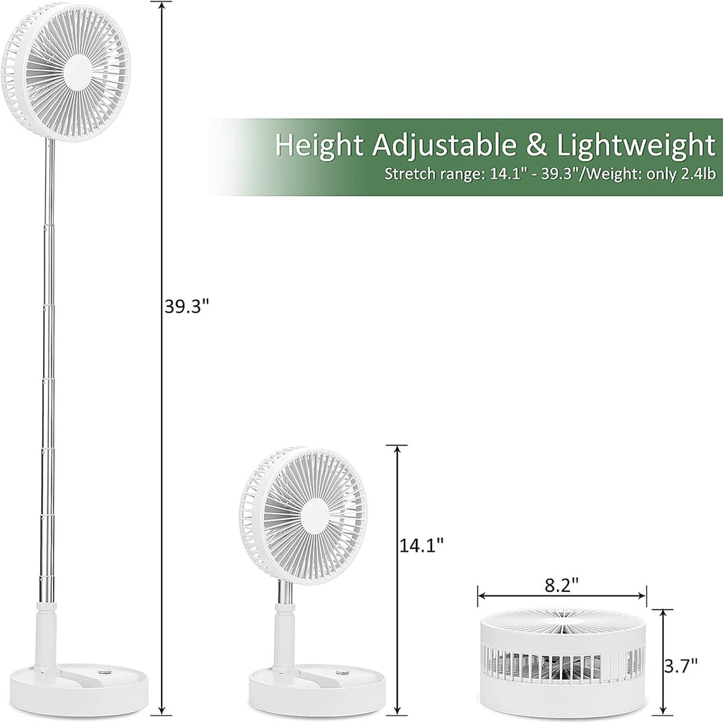 Portable Foldable Standing Fan with Remote, 7200mah USB Quiet Fan, White W5148