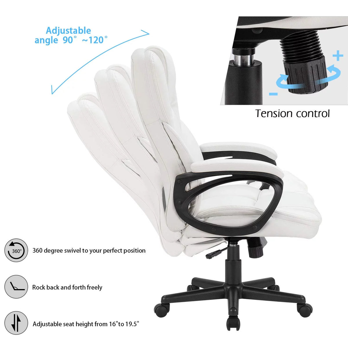 Black Faux Leather High-Back Executive Office Chair with Lumbar Support A28031