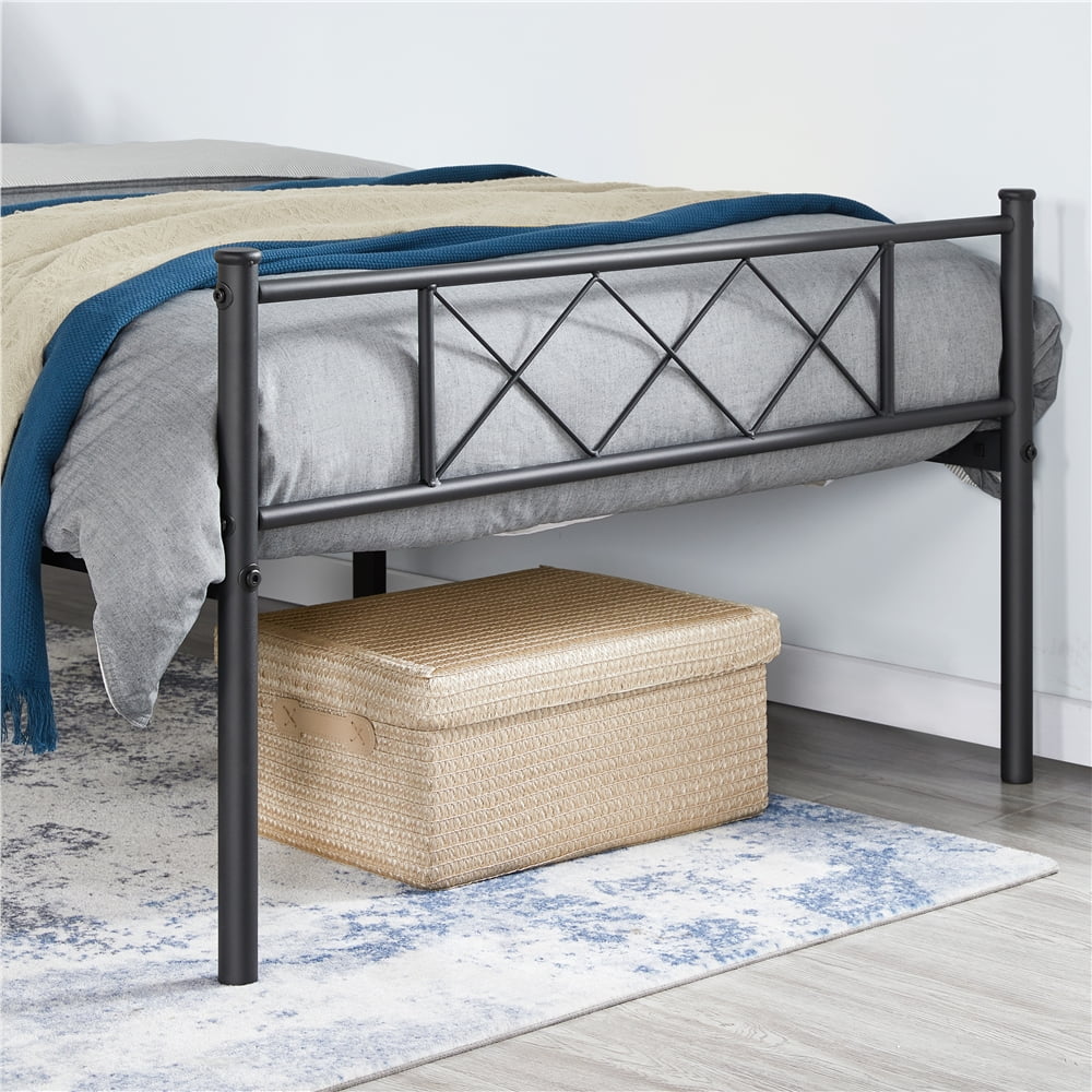 Black Twin Metal Slatted Bed Frame with Headboard Footboard S724