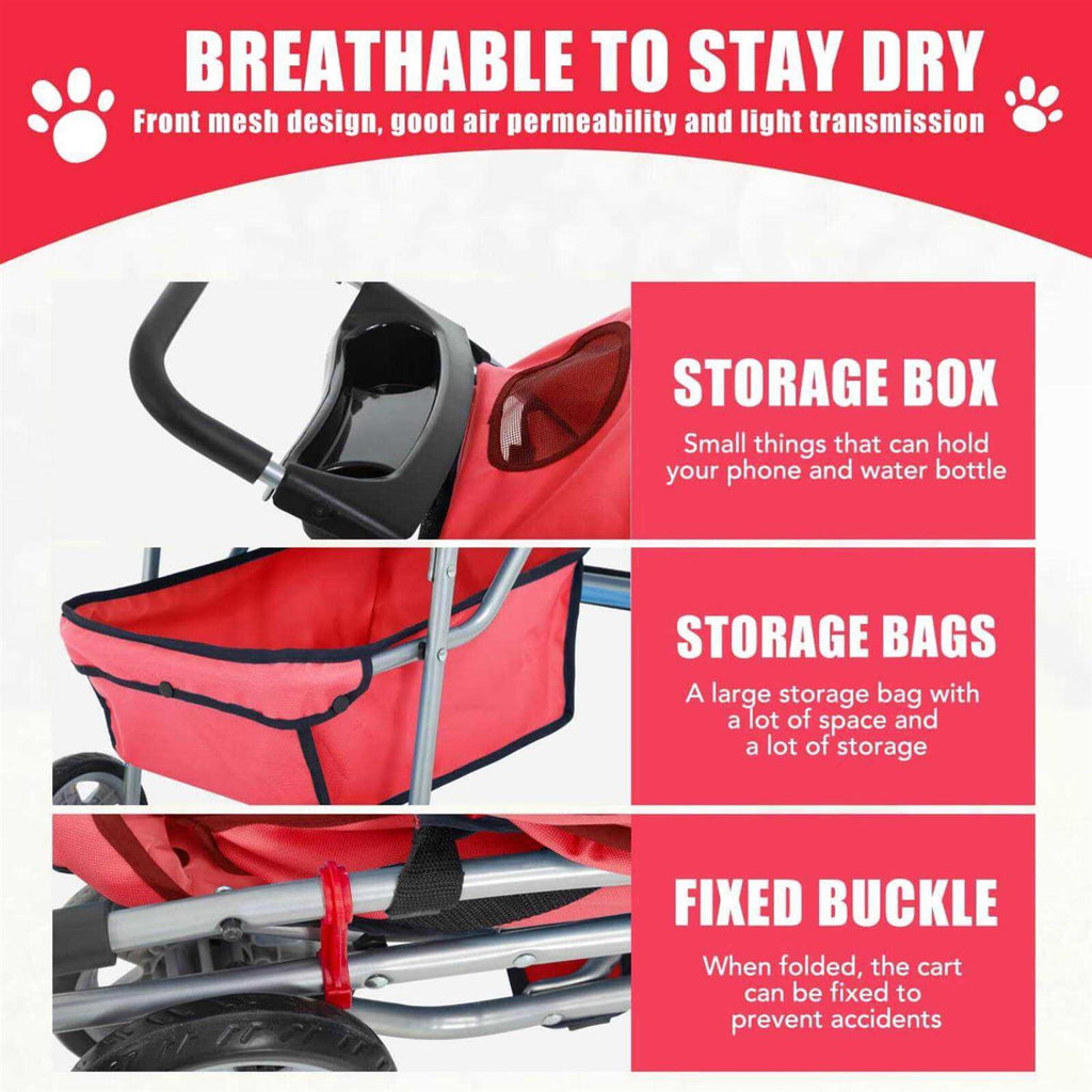Foldable 4 Wheel Pet Dog Stroller with Storage Basket V65249