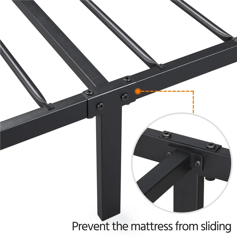 Black Metal Twin Platform Bed with Headboard and Footboard K57899