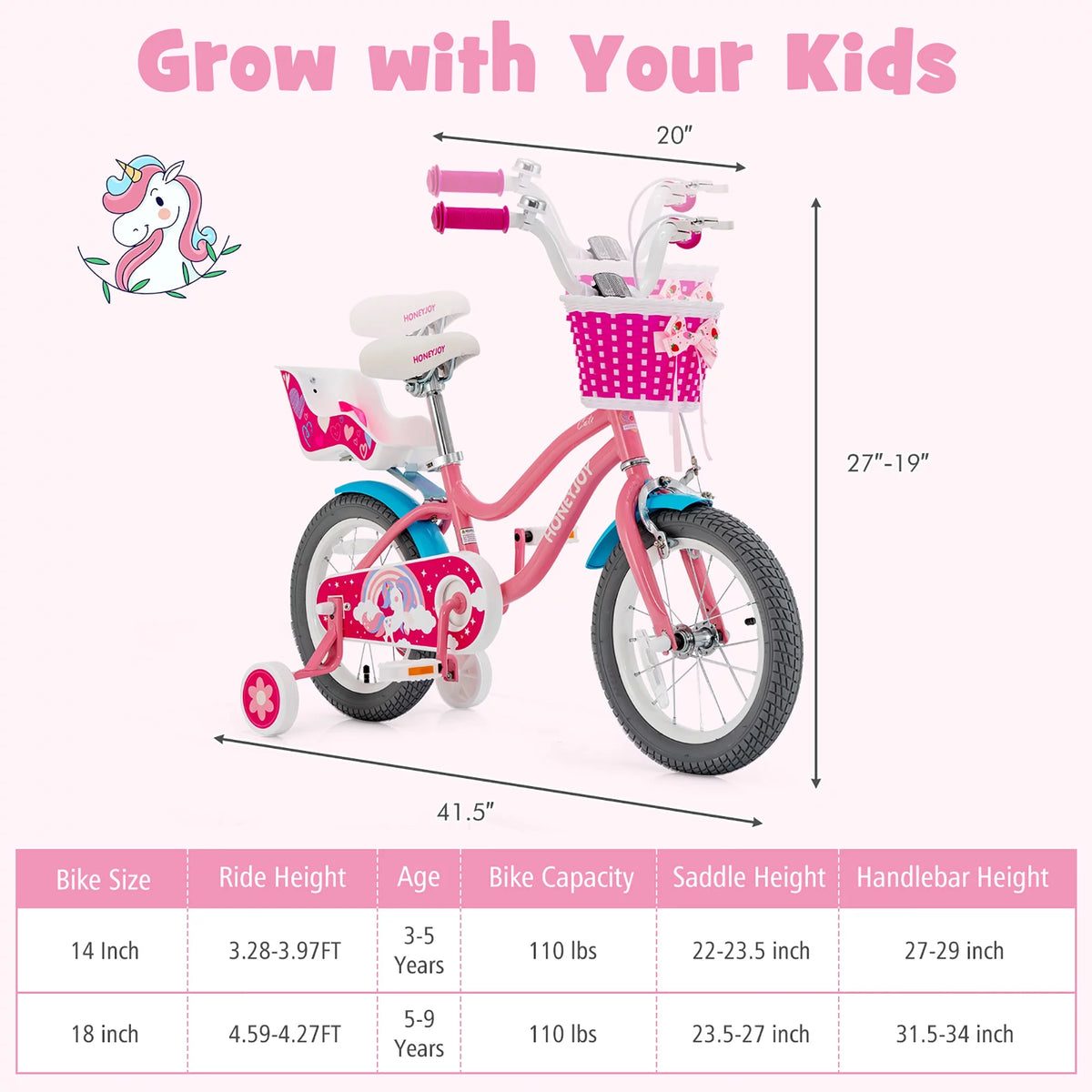14 Inches Kids Bicycle with Training Wheels and Basket F4946