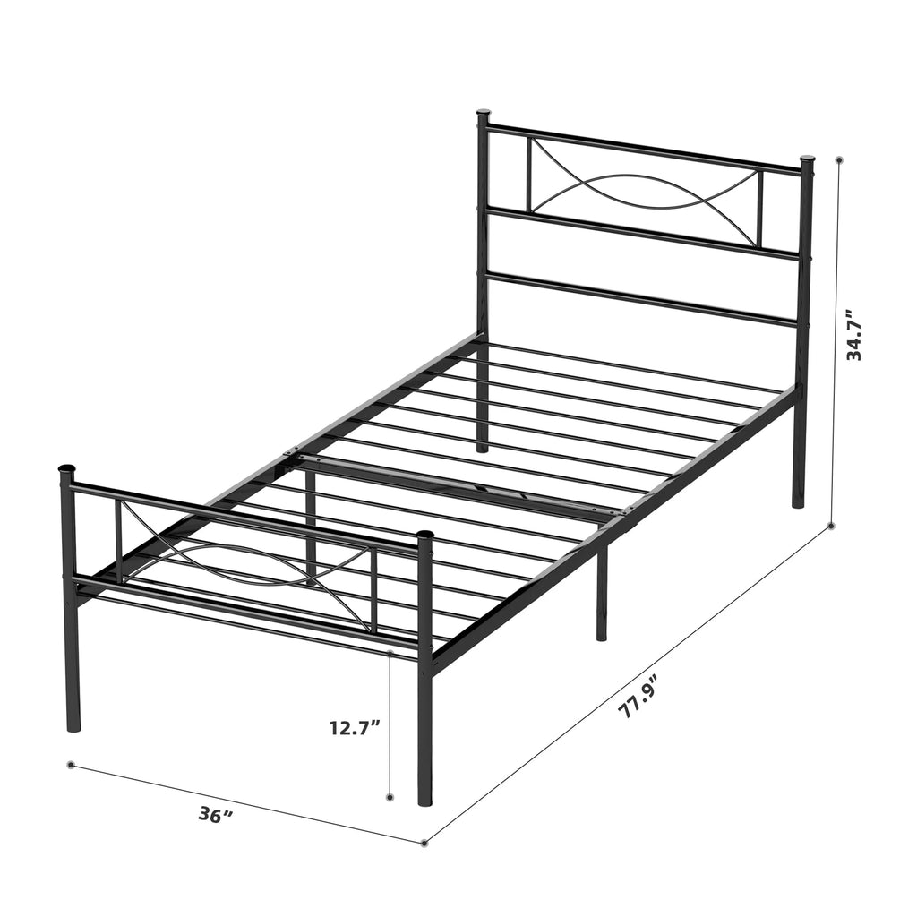 White Twin Size Metal Platform Bed Frame with Headboard A7945