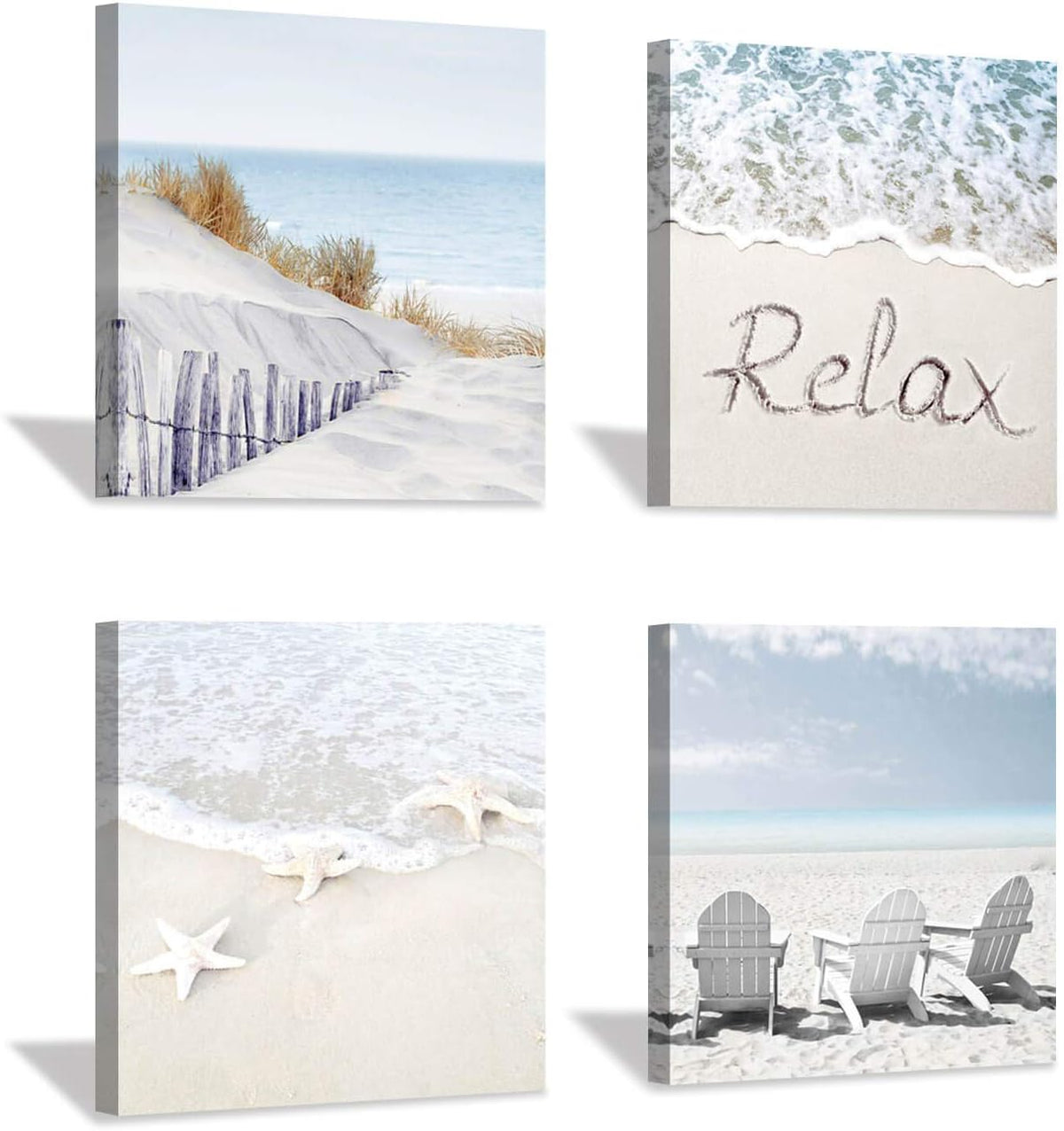 Beach Wall Art Starfish Chairs on Sand Canvas 12” x 12'' 4 Panels D164821