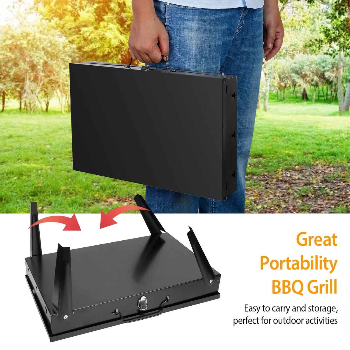 Portable Charcoal Grill Foldable BBQ Suitcase Grill L1642