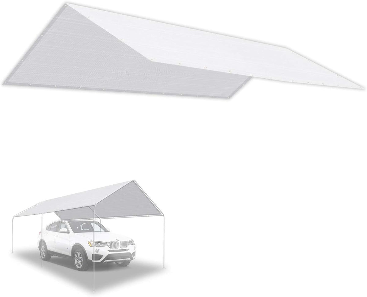 10'X20' Carport Canopy Replacement Top Cover with Ball Bungees White E1337