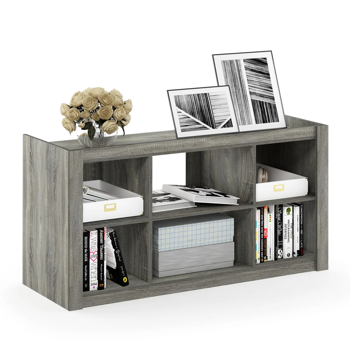 French Oak Grey TV Stand Bookshelves B406