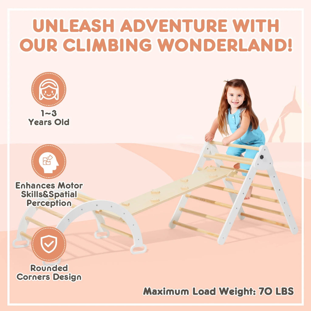 Foldable Wooden Climbing Triangle Arch with Ramp and Slide I117899
