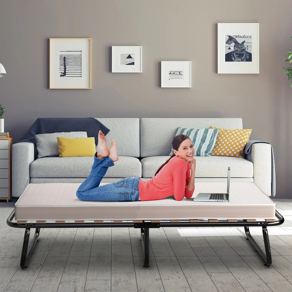 Portable Folding Guest Bed Cot with Memory Foam Mattress Twin Size J1847