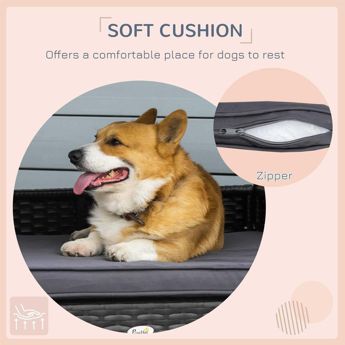 Wicker Elevated Dog House with Removable Cushion A20670