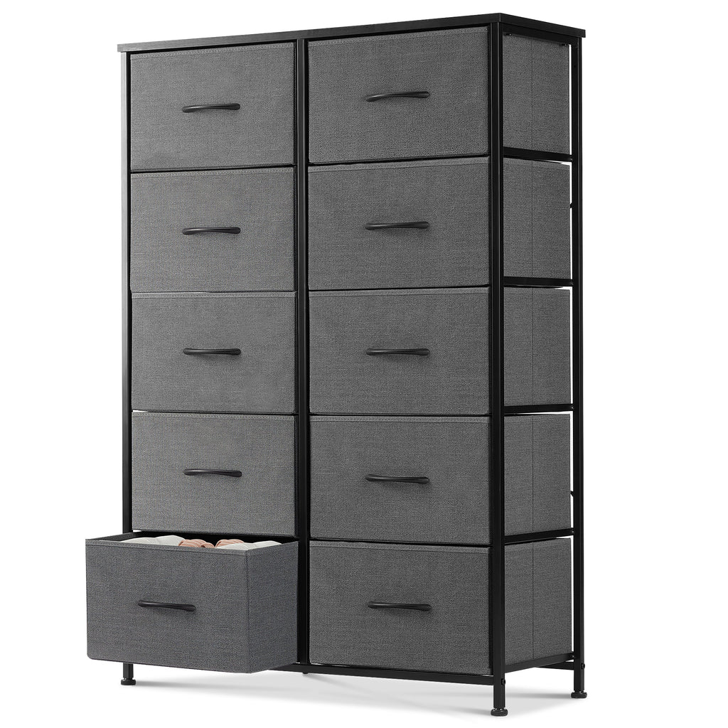 Black 5 Drawer Fabric Dresser with Wood Top Y144