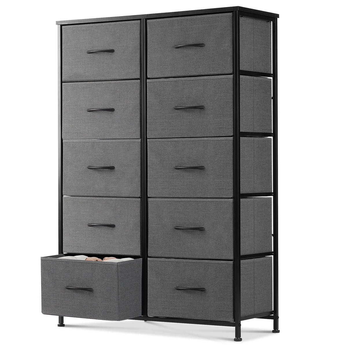 Black 5 Drawer Fabric Dresser with Wood Top Y144