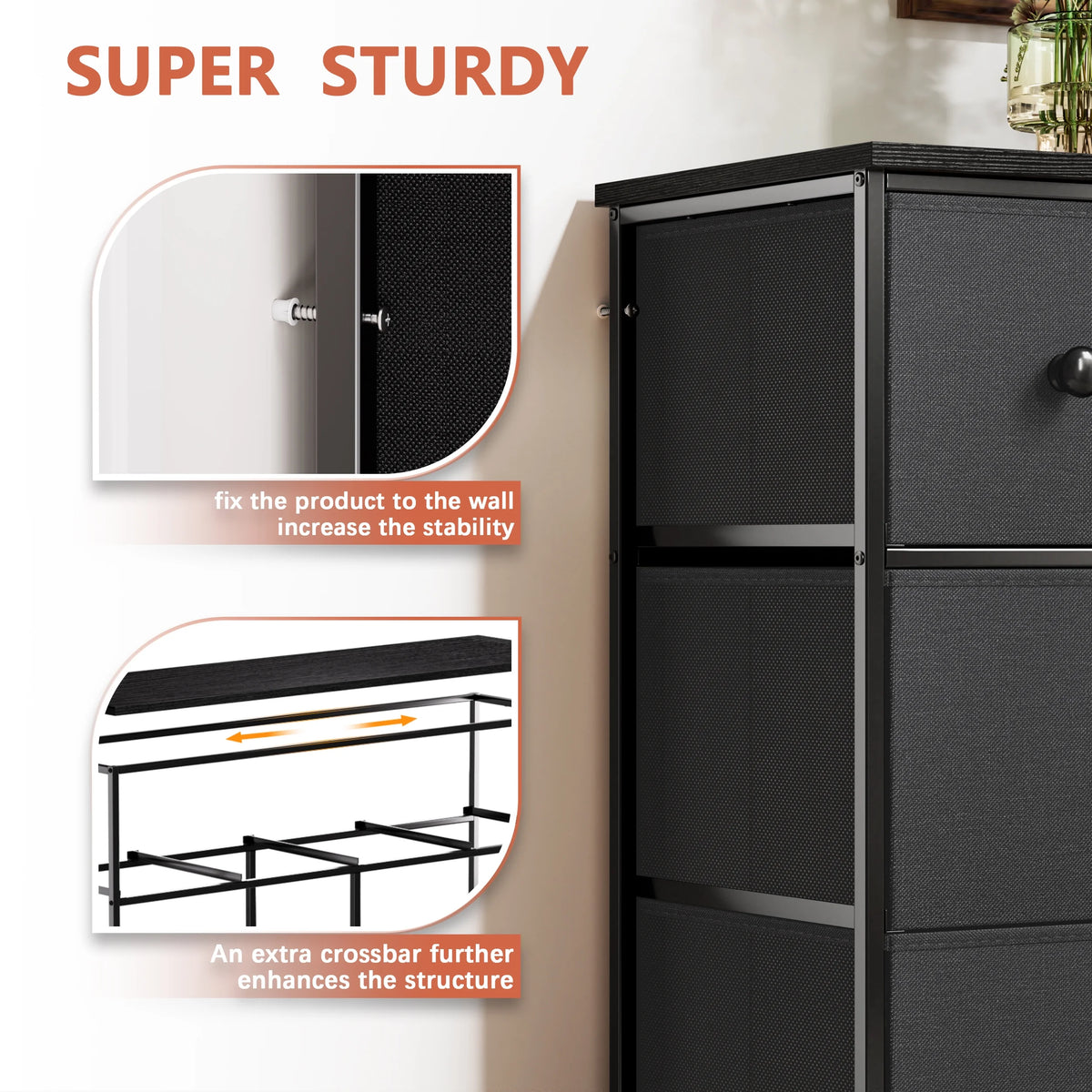 8 Drawer Fabric Dresser with Steel Frame and Wooden Top S635
