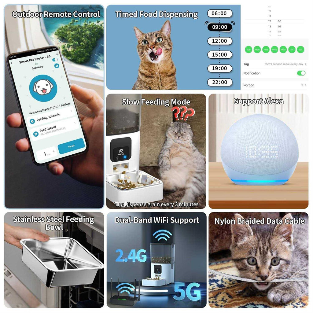 5G WiFi Automatic Cat Feeder with Slow Feeding Mode J8613