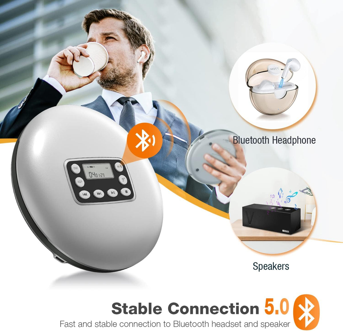 Rechargeable Portable CD Player with Bluetooth D129817