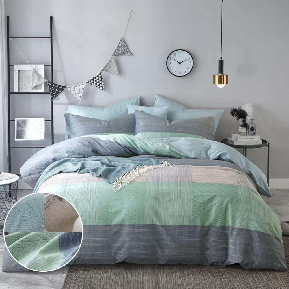 Blue Cotton Geometric Queen Duvet Cover Set Z93076