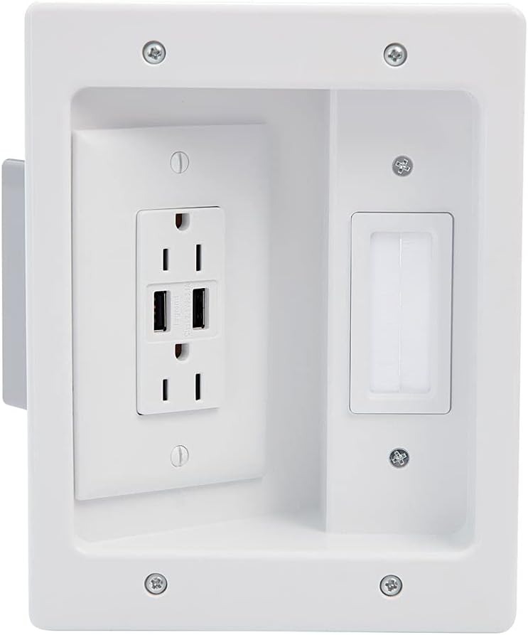 White Recessed In Wall TV Power Kit with USB V216