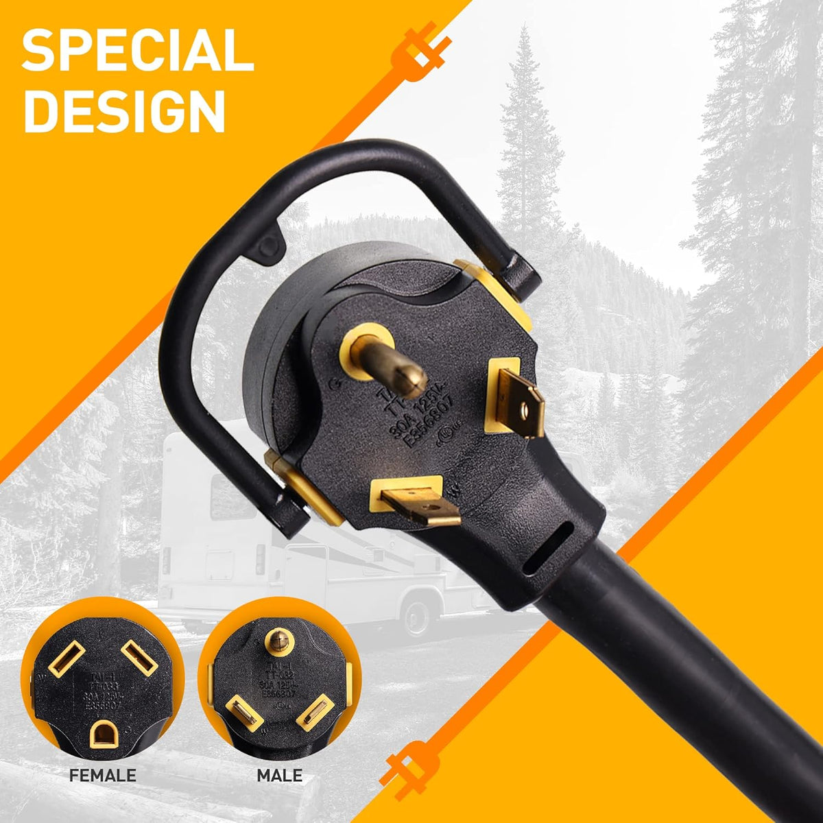 25FT 30 Amp NEMA TT-30P to TT-30R Heavy Duty Cable Q48666