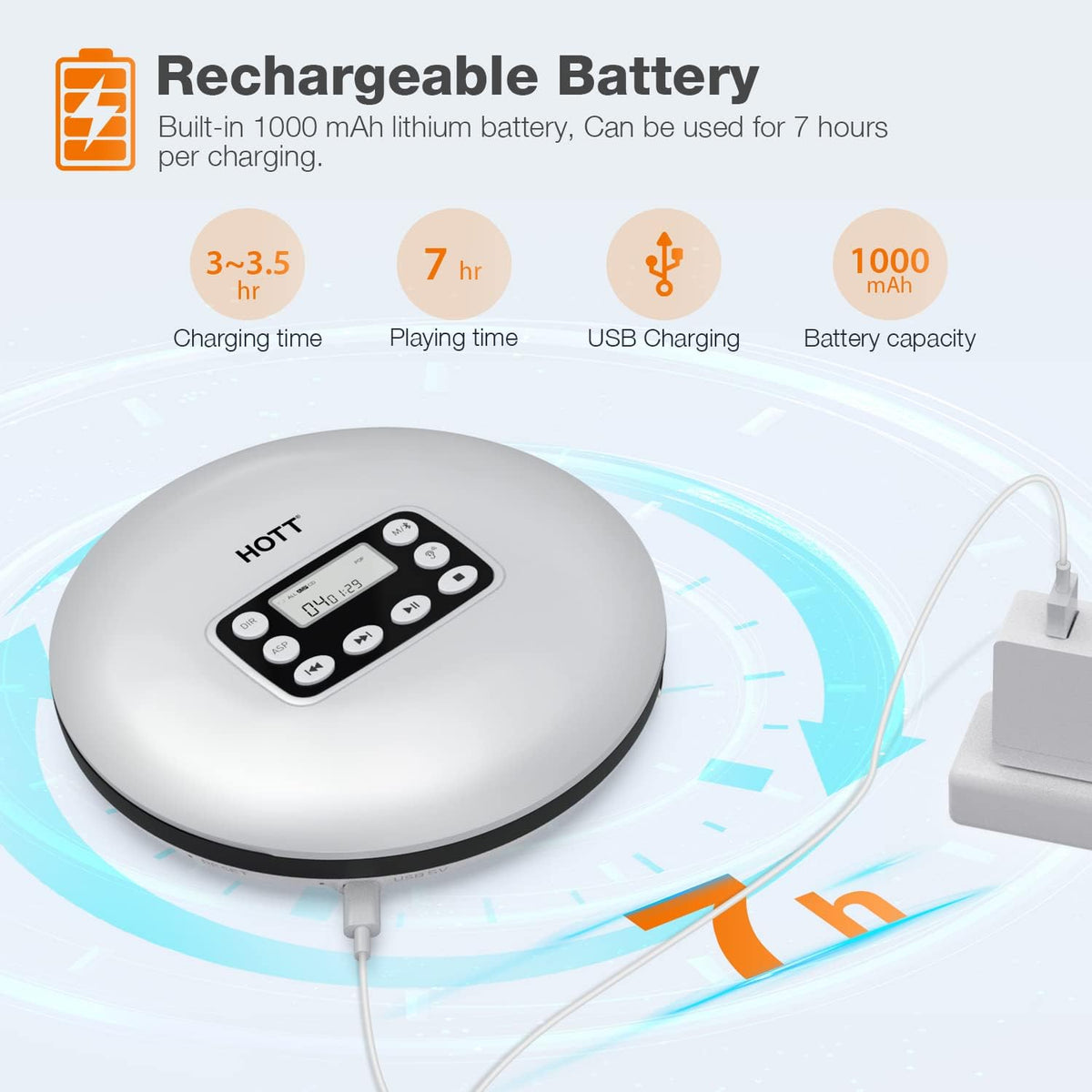 Rechargeable Portable CD Player with Bluetooth D129817