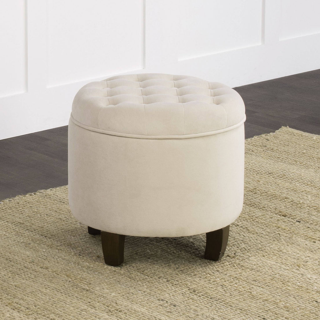 Eggshell Velvet Round Storage Ottoman P7864