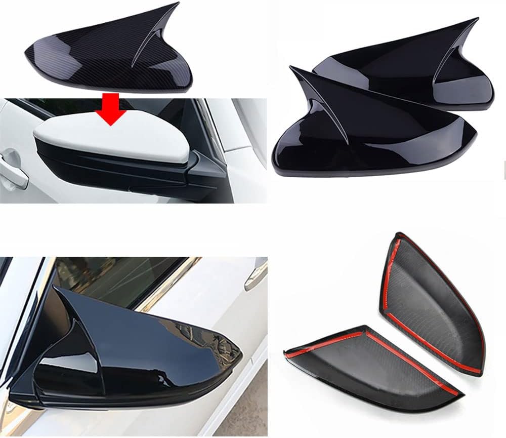 Glossy Black Carbon Fiber Side Door Rear View Mirror Covers B604