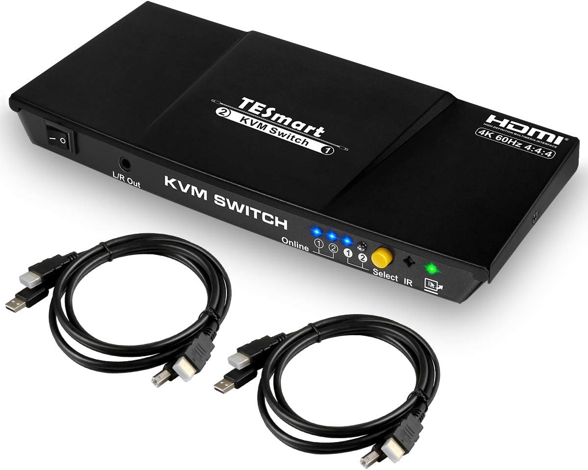 2 Port HDMI KVM Switch 2x1 USB 2.0 4K@60Hz with 2 Pcs 5ft KVM Cables Black L707801