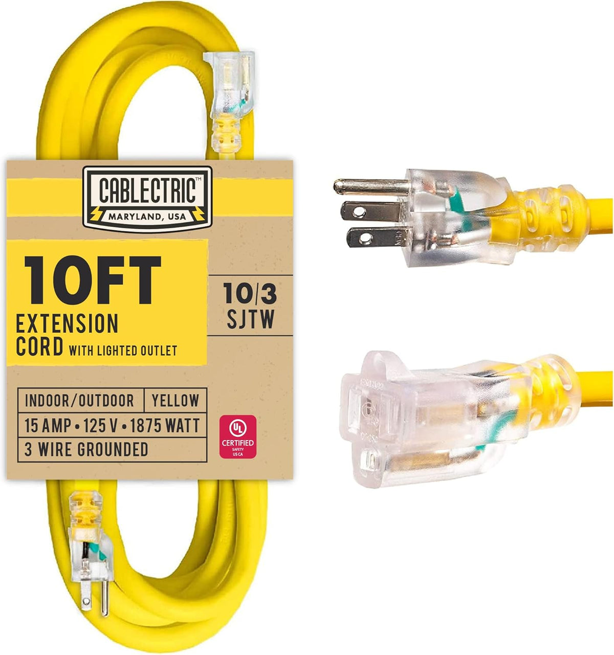 75 Ft 10 Gauge Yellow Heavy Duty Extension Cord V1900