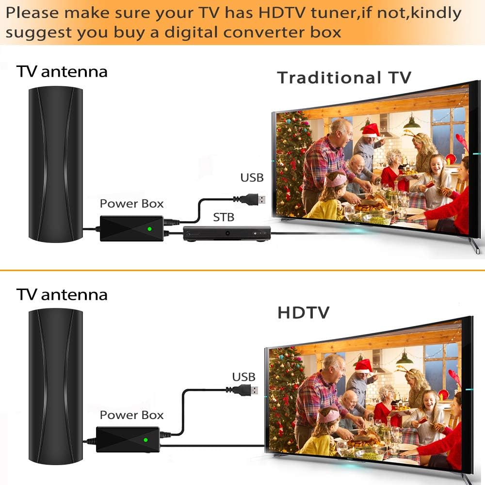 High Gain Digital TV Antenna 420 Miles Range Indoor Outdoor 4K 1080p U558