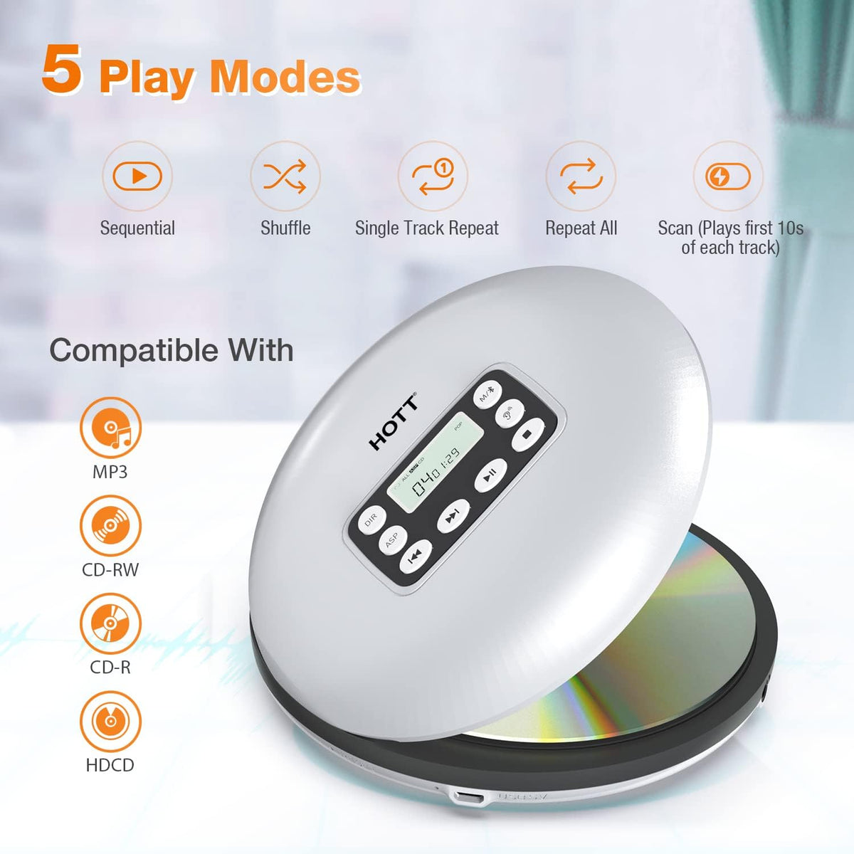 Rechargeable Portable CD Player with Bluetooth D129817